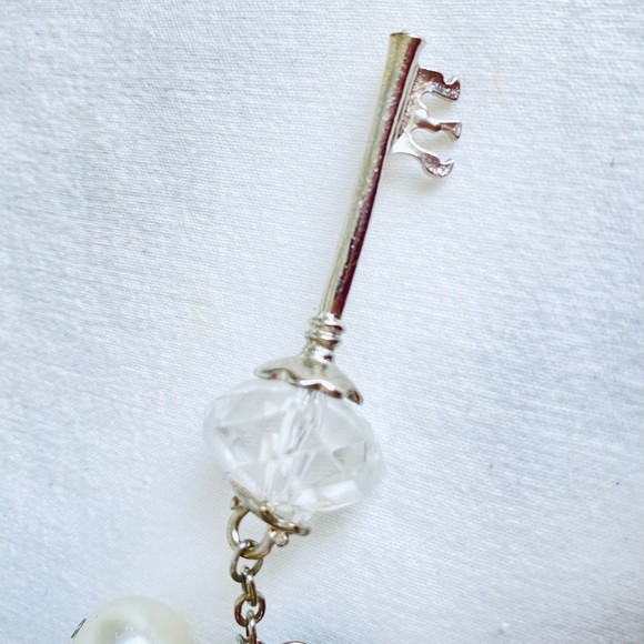 Silver Tone 8-Charm Necklace Opera Length Double Stranded Ball & Cable Chains - Picture 8 of 12